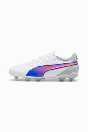 KING MATCH FG/AG Football Boots Youth, PUMA White-Bluemazing-Flat Light Gray, extralarge-GBR