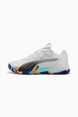 NOVA ELITE Padel Boots Adults, PUMA White-PUMA Black-Vivid Blue-Heat Fire, extralarge-GBR