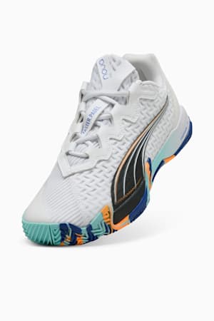 NOVA ELITE Padel Boots Adults, PUMA White-PUMA Black-Vivid Blue-Heat Fire, extralarge-GBR
