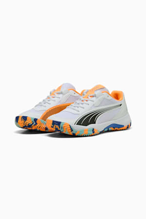NOVA Court Padel Shoes, PUMA White-PUMA Black-Vivid Blue-Heat Fire, extralarge-GBR