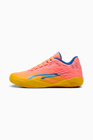 Stewie 3 Dawn in 'Cuse Basketball Shoes, Yellow Sizzle-Fluro Peach Pes-Cobalt Glaze-Luminous Blue, extralarge-GBR