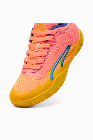 Stewie 3 Dawn in 'Cuse Basketball Shoes, Yellow Sizzle-Fluro Peach Pes-Cobalt Glaze-Luminous Blue, extralarge-GBR