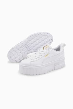 Mayze Leather Youth Trainers, Puma White-Puma Team Gold, extralarge-GBR