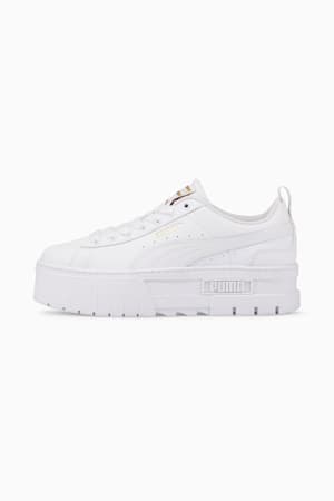 Mayze Leather Youth Trainers, Puma White-Puma Team Gold, extralarge-GBR
