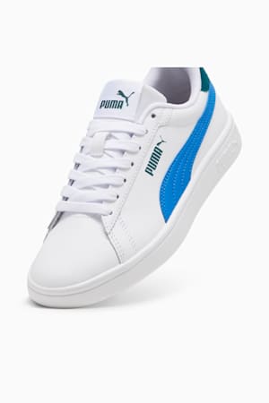 Smash 3.0 Leather Sneakers Youth, PUMA White-Hyperlink Blue-Cold Green, extralarge-GBR