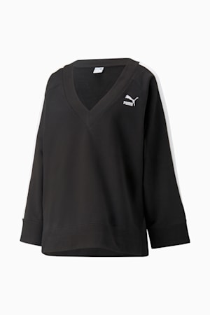 T7 V-Neck Sweatshirt Women, PUMA Black, extralarge-GBR