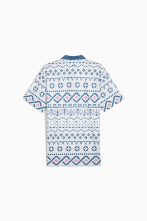 Fair Isle Print Golf Polo Men, White Glow-Blue Horizon, extralarge-GBR