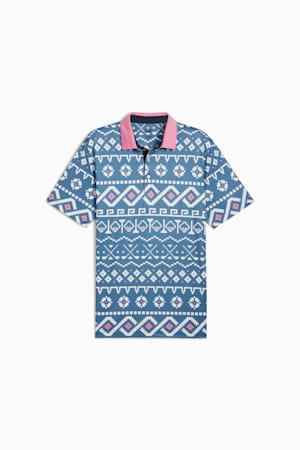 Fair Isle Print Golf Polo Men, Blue Horizon-White Glow, extralarge-GBR