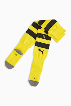 Borussia Dortmund Striped Football Socks, Cyber Yellow-PUMA Black, extralarge-GBR