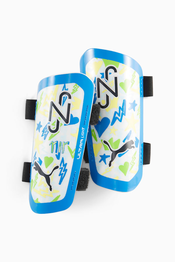 NEYMAR JR ULTRA Light Strap Football Shin Guards, Puma White-multicolor, extralarge