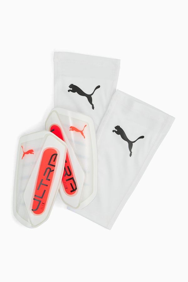 ULTRA Flex Football Sleeves Shinguards, PUMA White-Glowing Red, extralarge