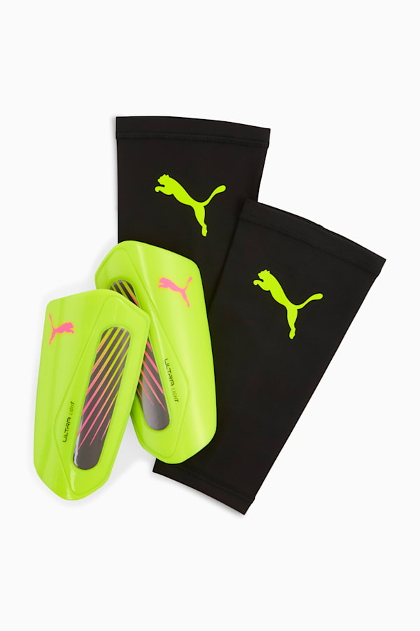 ULTRA Light Football Strap Shinguards, Yellow Alert-Puma Aged Silver, extralarge-GBR