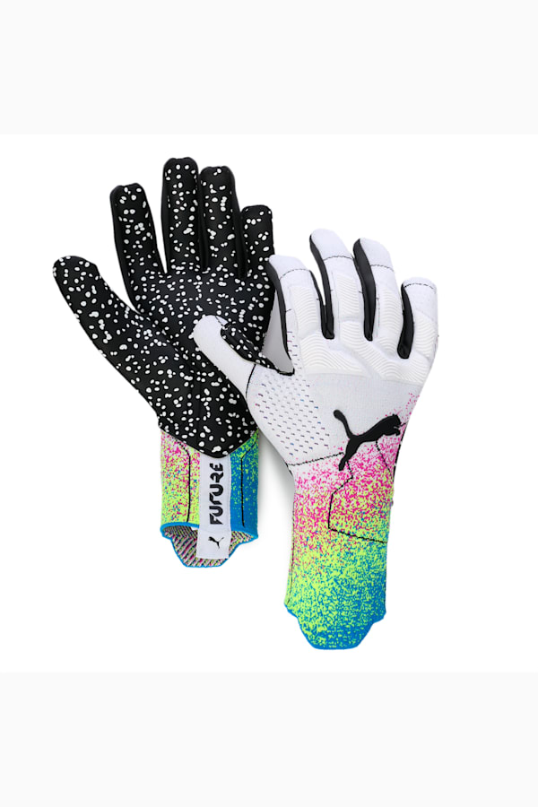 FUTURE:ONE Grip 1 NC Football Goalkeeper Gloves, Puma White-Puma Black-Spring Break-Deep Orchid-Yellow Alert, extralarge