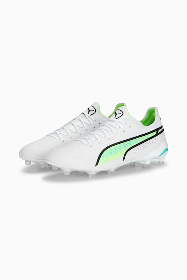 KING ULTIMATE FG/AG Football Boots Unisex, PUMA White-PUMA Black-Fast Yellow-Electric Peppermint, extralarge