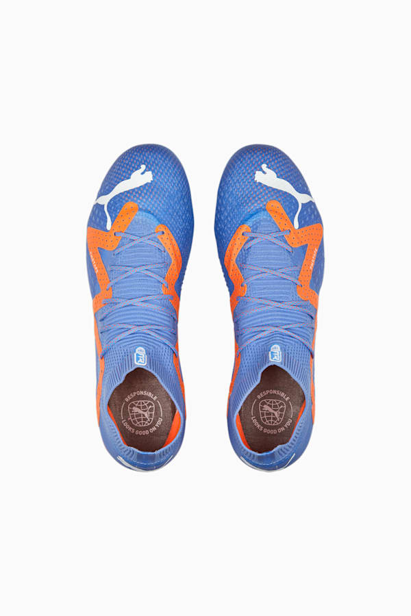 FUTURE ULTIMATE FG/AG Football Boots Unisex, Blue Glimmer-PUMA White-Ultra Orange, extralarge