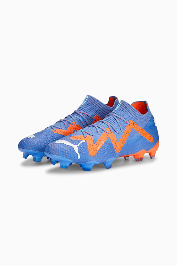 FUTURE ULTIMATE FG/AG Football Boots Women, Blue Glimmer-PUMA White-Ultra Orange, extralarge