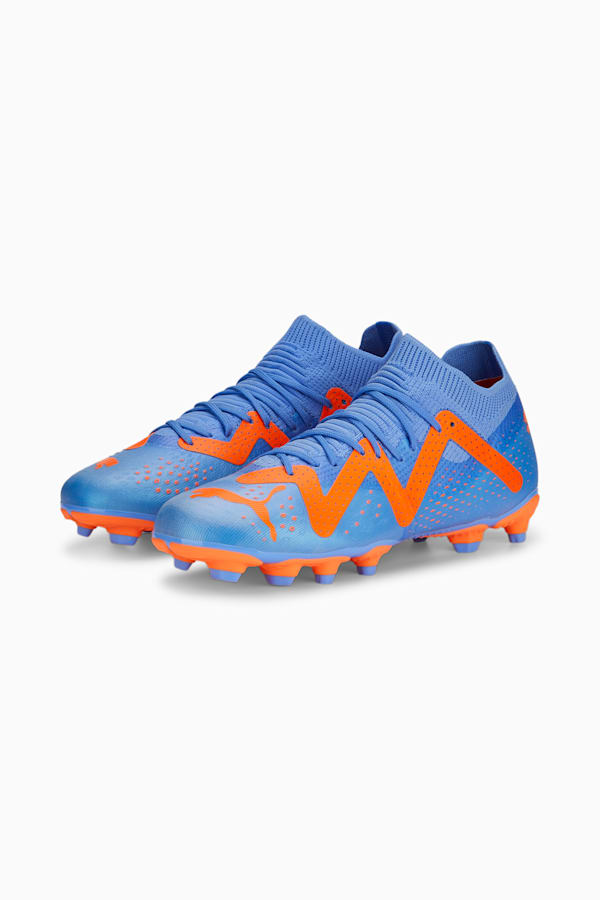 FUTURE Match FG/AG Football Boots Youth, Blue Glimmer-PUMA White-Ultra Orange, extralarge