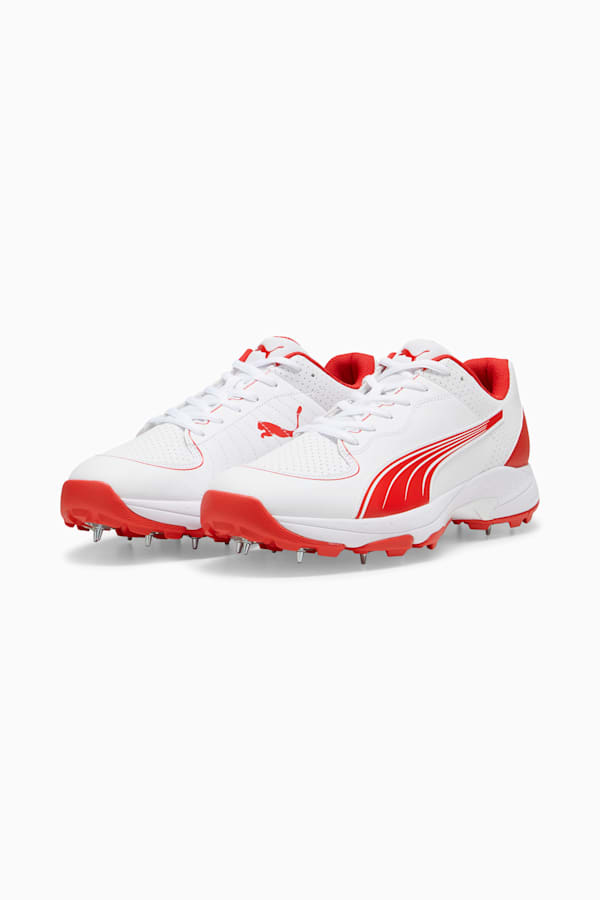 PUMA Spike 24.2 Unisex Ultralight Cricket Shoes, PUMA White-PUMA Red, extralarge-GBR