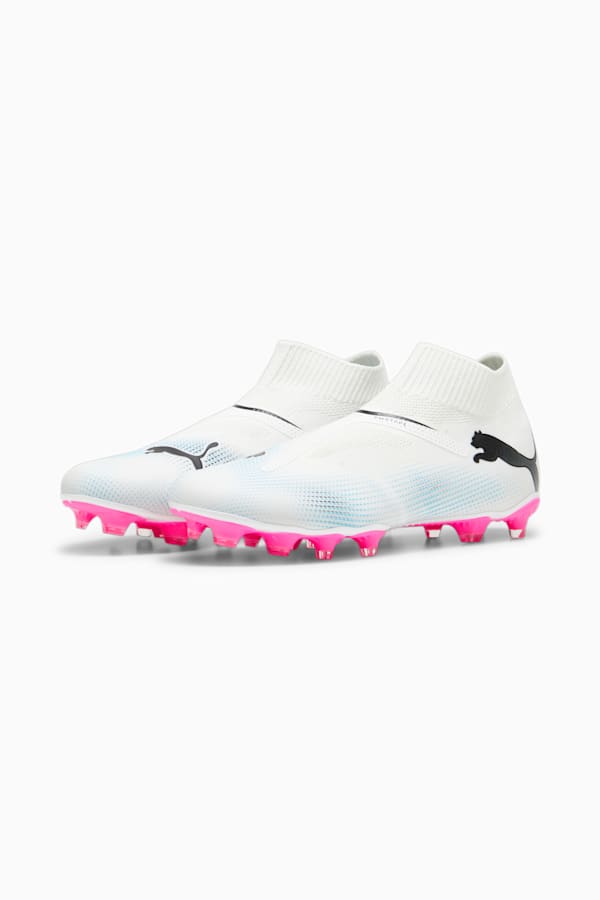 FUTURE 7 MATCH FG/AG Laceless Football Boots, PUMA White-PUMA Black-Poison Pink, extralarge