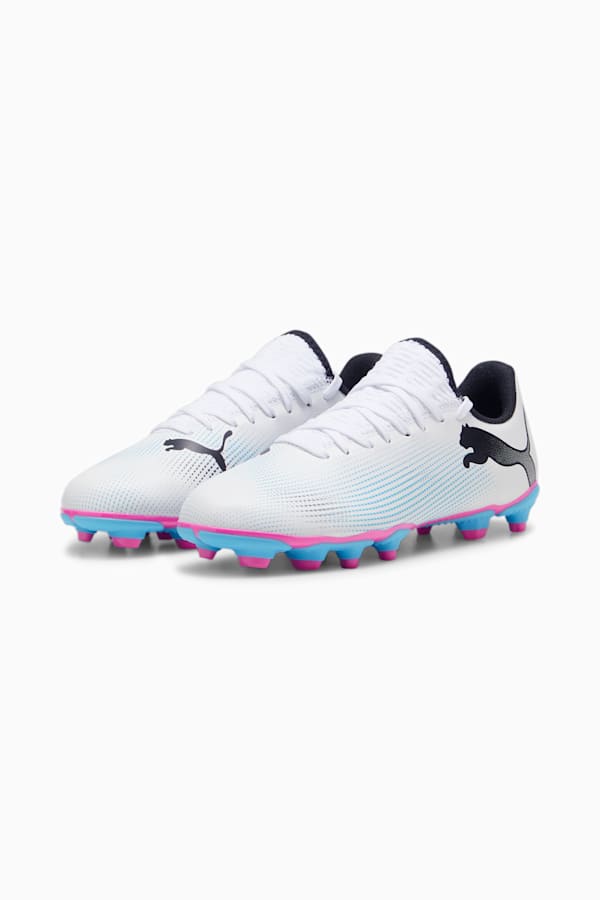 FUTURE 7 PLAY FG/AG Youth Football Boots, PUMA White-PUMA Black-Poison Pink, extralarge