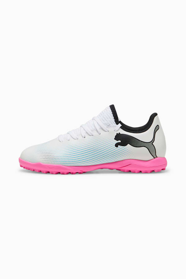 FUTURE 7 PLAY TT Youth Football Boots, PUMA White-PUMA Black-Poison Pink, extralarge
