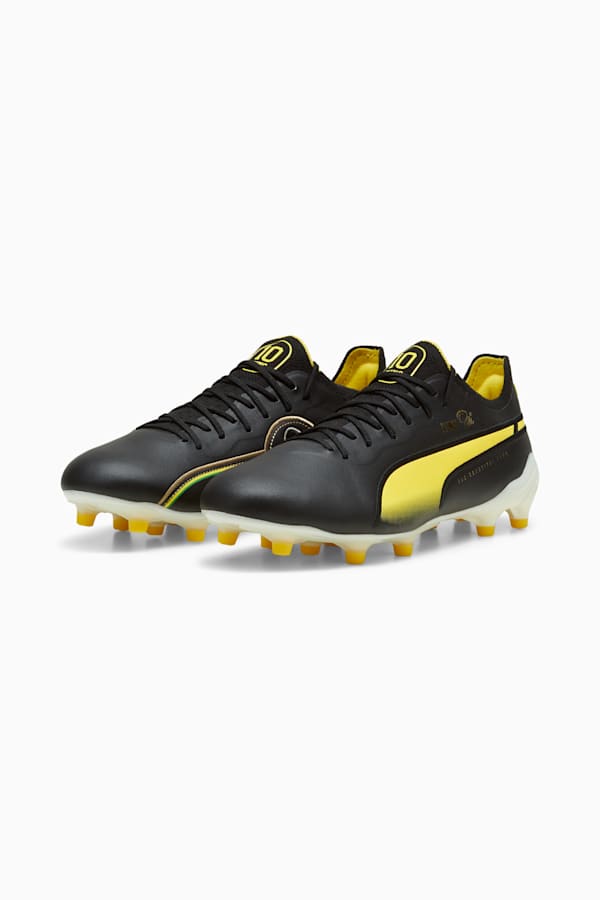 KING ULTIMATE Pelé FG/AG Football Boots, PUMA Black-PUMA White-Pelé Yellow-PUMA Gold-Frosted Ivory, extralarge