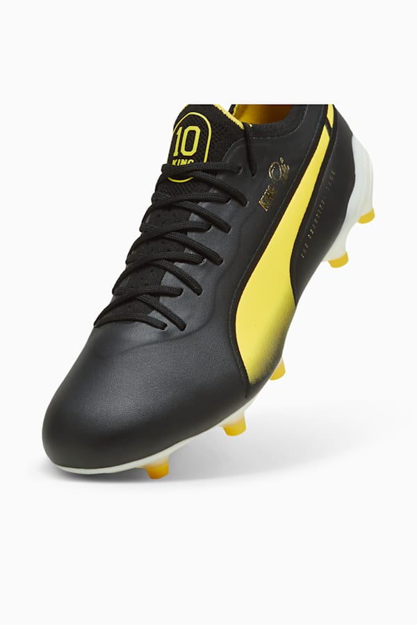 KING ULTIMATE Pelé FG/AG Football Boots, PUMA Black-PUMA White-Pelé Yellow-PUMA Gold-Frosted Ivory, extralarge