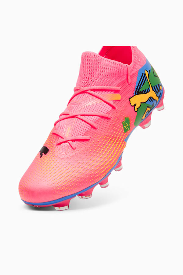 PUMA x NEYMAR JR FUTURE 7 MATCH FG/AG Football Boots, Sunset Glow-PUMA Black-Sun Stream-PUMA Green-Bluemazing, extralarge