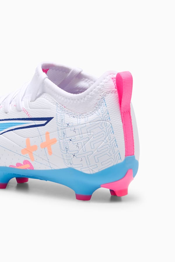 ULTRA 5 MATCH VOLUME UP FG/AG Football Boots Youth, PUMA White-Luminous Blue-Poison Pink-Fizzy Melon, extralarge