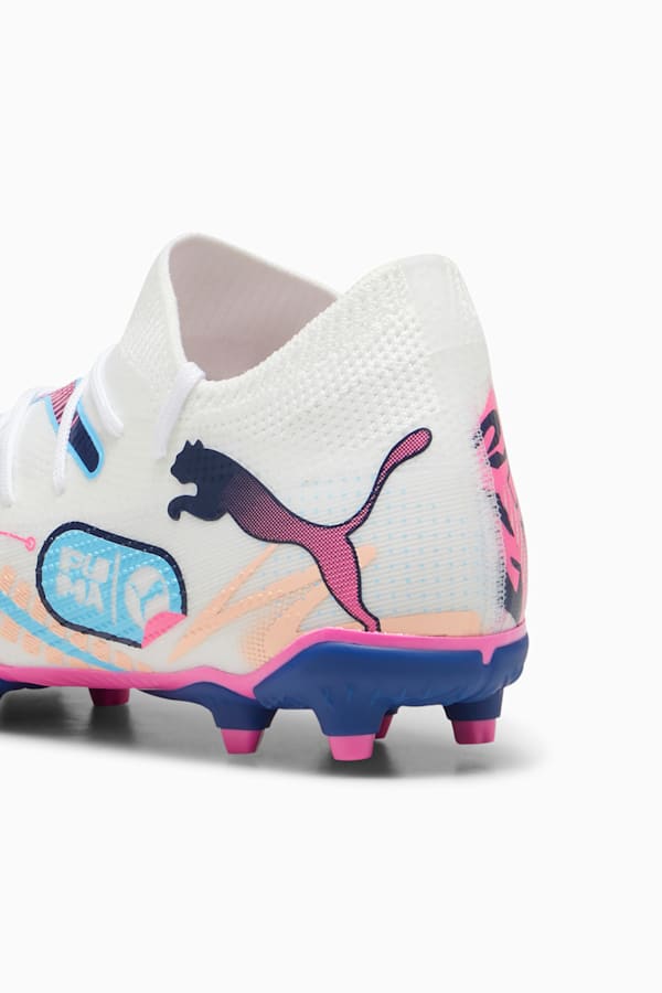 FUTURE 7 MATCH VOLUME UP FG/AG Football Boots Youth, PUMA White-Luminous Blue-Poison Pink-Fizzy Melon, extralarge