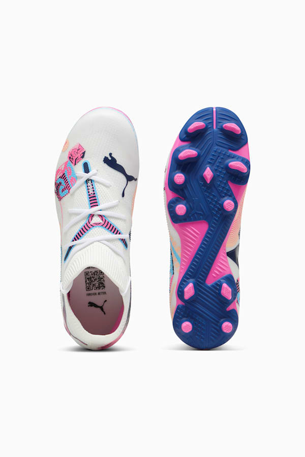 FUTURE 7 MATCH VOLUME UP FG/AG Football Boots Youth, PUMA White-Luminous Blue-Poison Pink-Fizzy Melon, extralarge