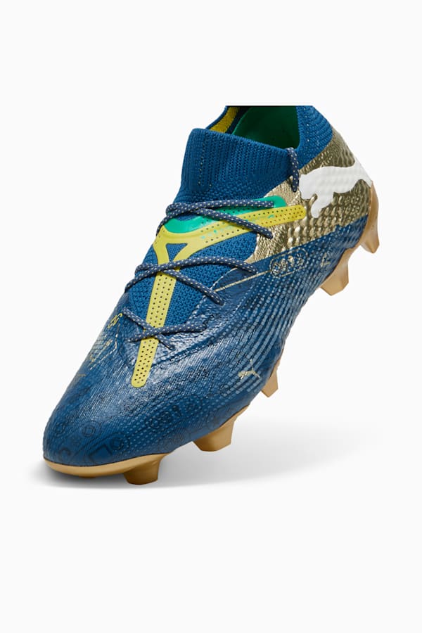 FUTURE 7 ULTIMATE BNA FG/AG Football Boots, Sailing Blue-Marine Blue-Pelé Yellow-Grassy Green-Gold, extralarge