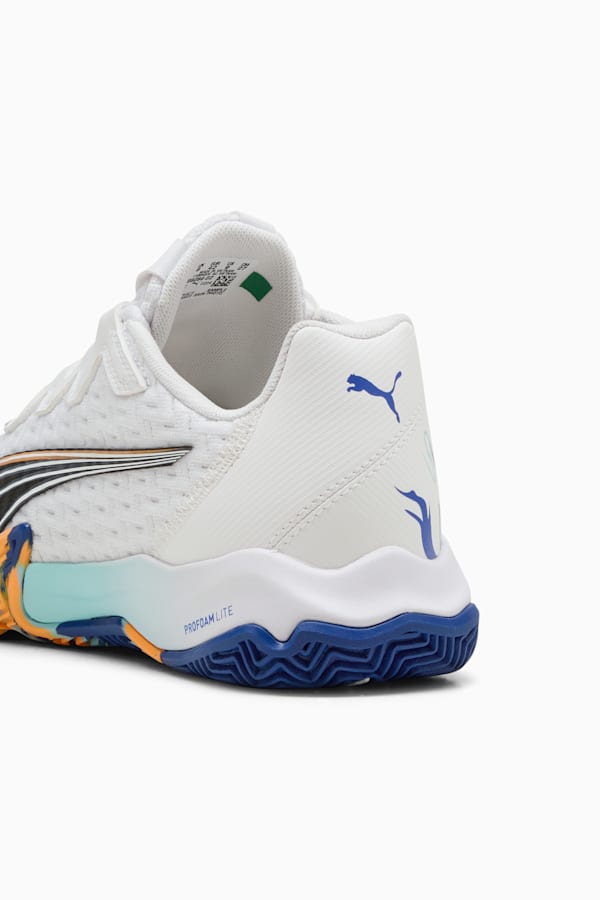 NOVA ELITE Padel Boots Adults, PUMA White-PUMA Black-Vivid Blue-Heat Fire, extralarge