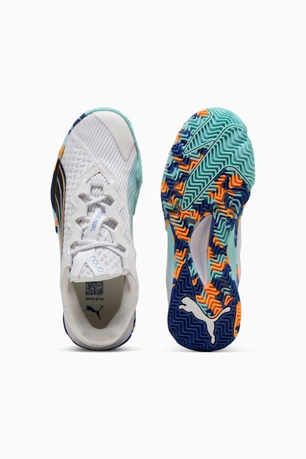 NOVA ELITE Padel Boots Adults, PUMA White-PUMA Black-Vivid Blue-Heat Fire, extralarge