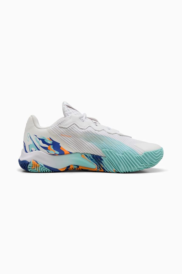 NOVA ELITE Padel Boots Adults, PUMA White-PUMA Black-Vivid Blue-Heat Fire, extralarge