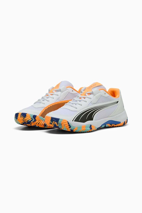 NOVA Court Padel Shoes, PUMA White-PUMA Black-Vivid Blue-Heat Fire, extralarge