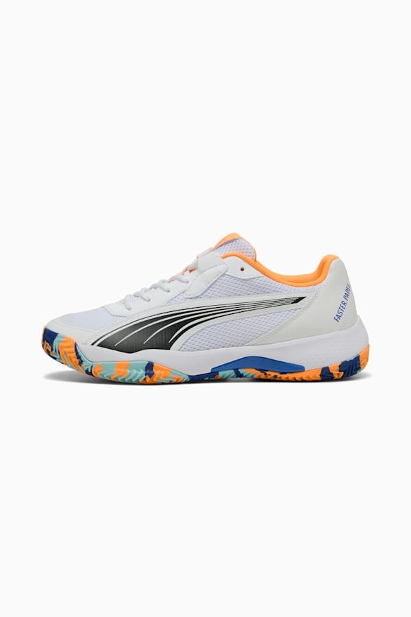 NOVA Court Padel Shoes, PUMA White-PUMA Black-Vivid Blue-Heat Fire, extralarge