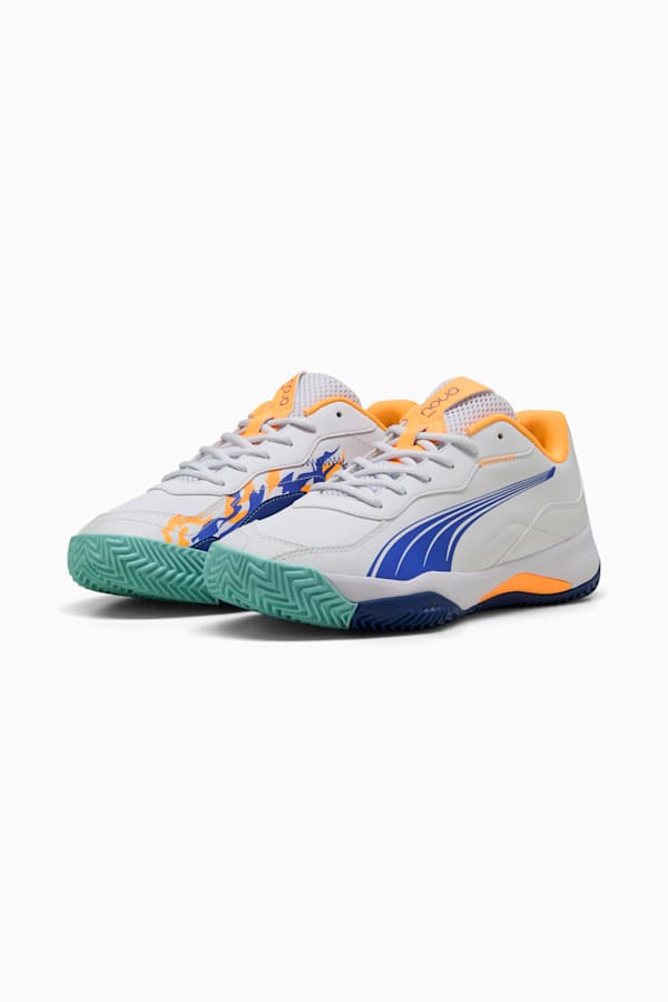 NOVA Smash Padel Shoes, PUMA White-Vivid Blue-Heat Fire-PUMA Black, extralarge