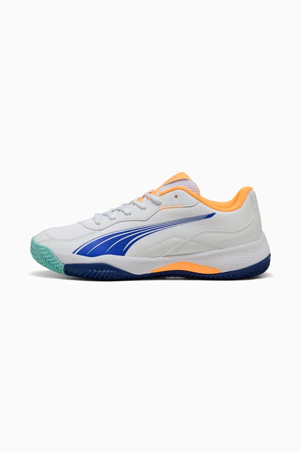 NOVA Smash Padel Shoes, PUMA White-Vivid Blue-Heat Fire-PUMA Black, extralarge