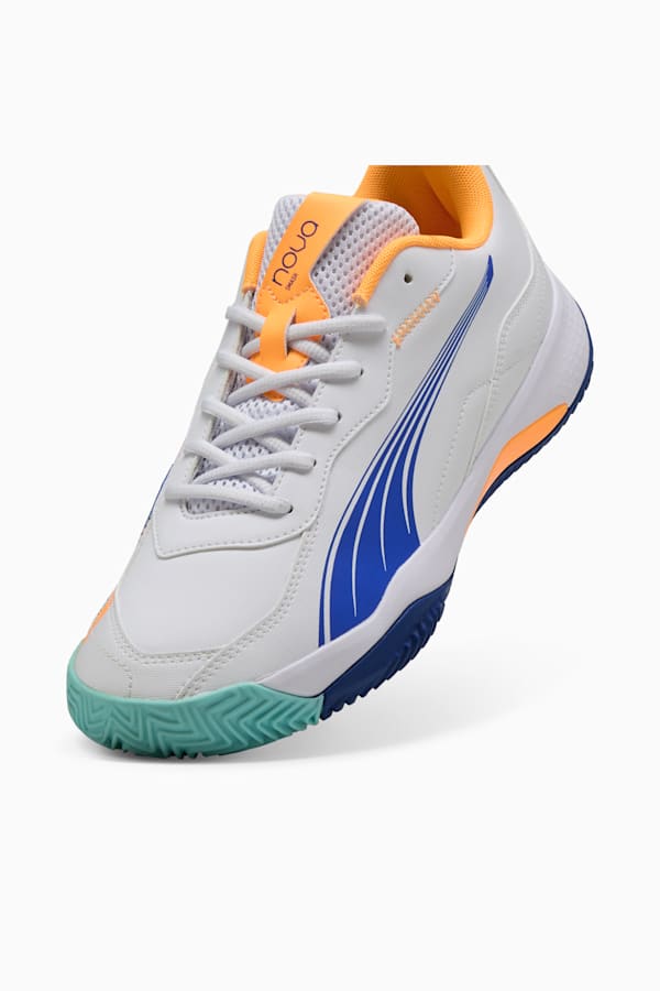 NOVA Smash Padel Shoes, PUMA White-Vivid Blue-Heat Fire-PUMA Black, extralarge