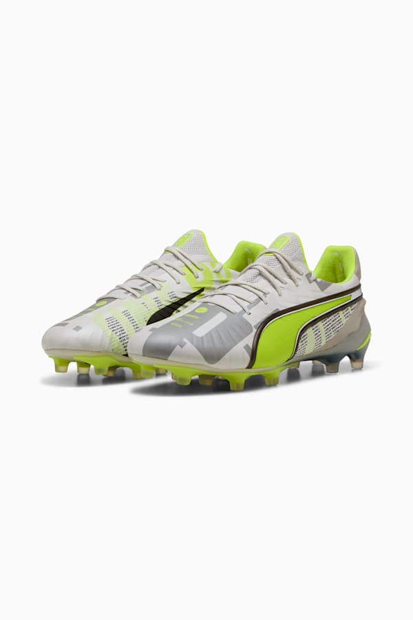 KING ULTIMATE FOREVER FG/AG Football Boots Unisex, Feather Gray-Electric Lime-PUMA White-Flat Light Gray, extralarge-GBR