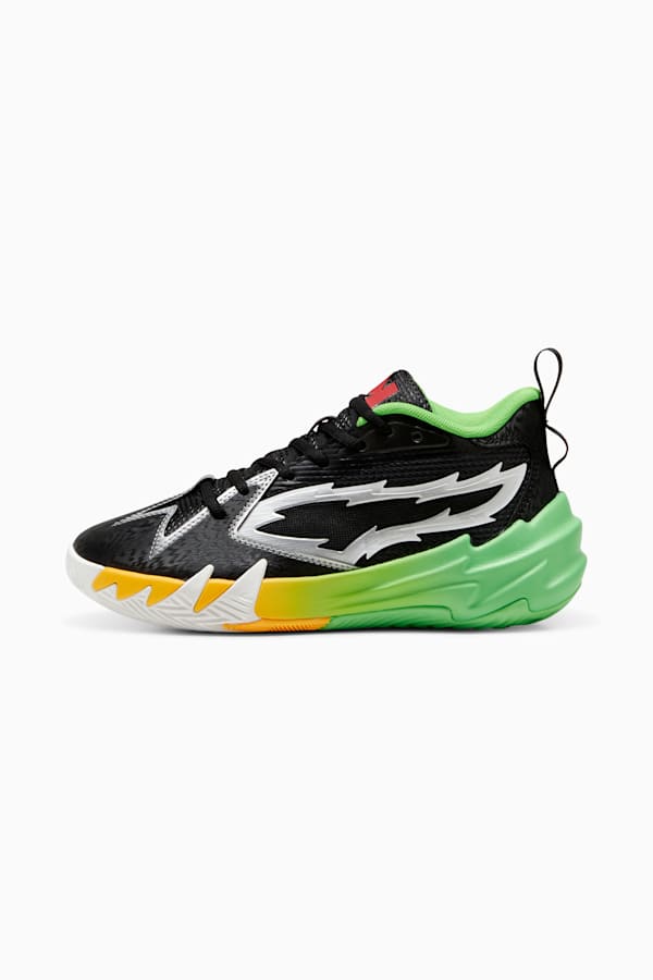 PUMA x 2k Scoot Zeros Youth Basketball Shoes, PUMA Black-Fluo Green, extralarge