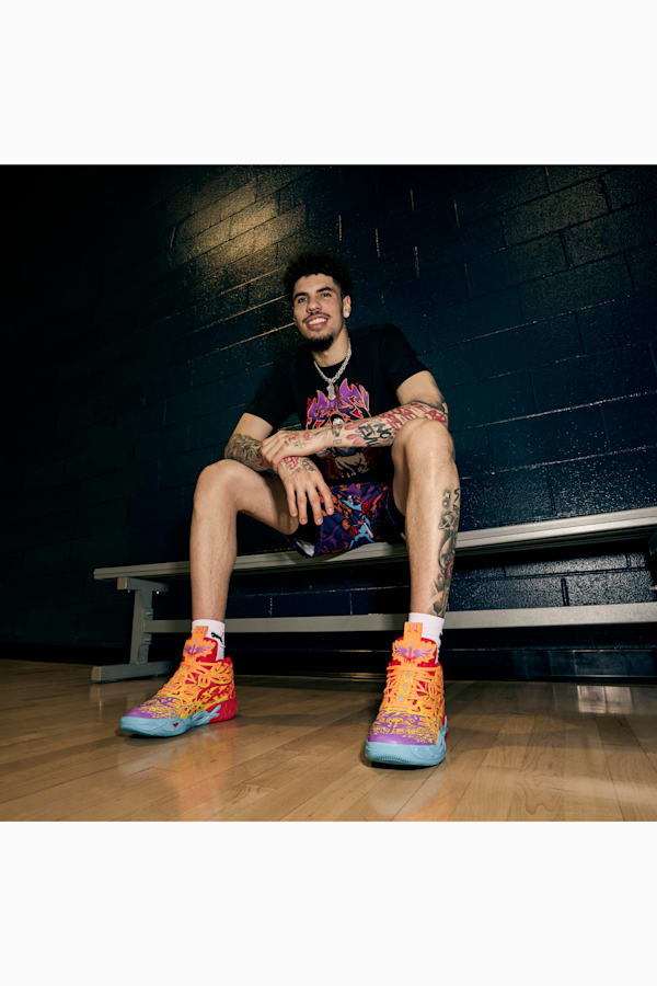 MB.04 Phoenix Basketball Shoes Unisex, PUMA Red-Orange Glow-Fluro Orange Pes-Purple Glimmer, extralarge