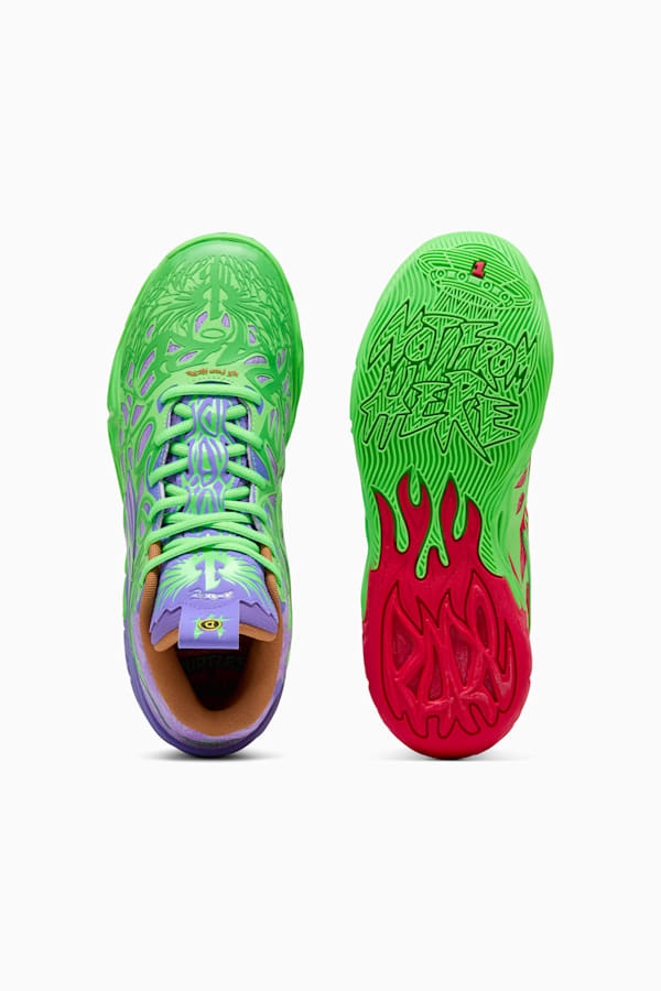 PUMA HOOPS x TMNT MB.04 RD Basketball Shoes Unisex, Fluro Green Pes-PUMA Red-Dark Amethyst, extralarge