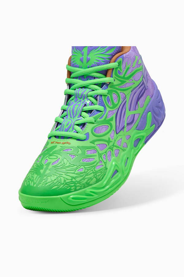 PUMA HOOPS x TMNT MB.04 RD Basketball Shoes Unisex, Fluro Green Pes-PUMA Red-Dark Amethyst, extralarge