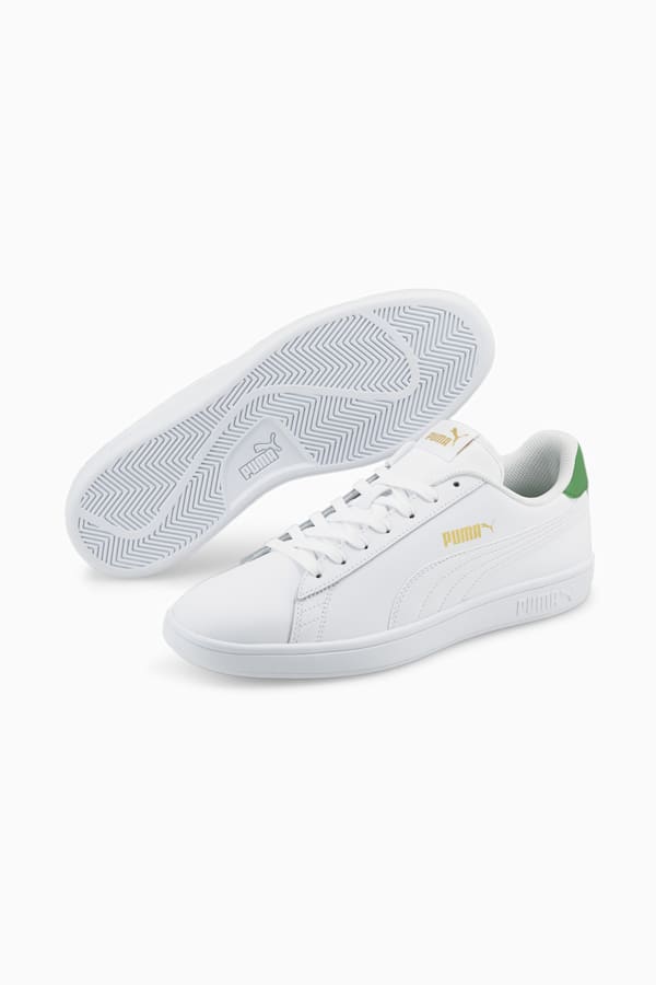 PUMA Smash V2 Sneaker, Puma White-Puma White-Amazon Green-Puma Team Gold, extralarge