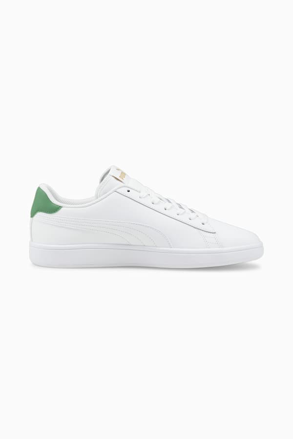 PUMA Smash V2 Sneaker, Puma White-Puma White-Amazon Green-Puma Team Gold, extralarge