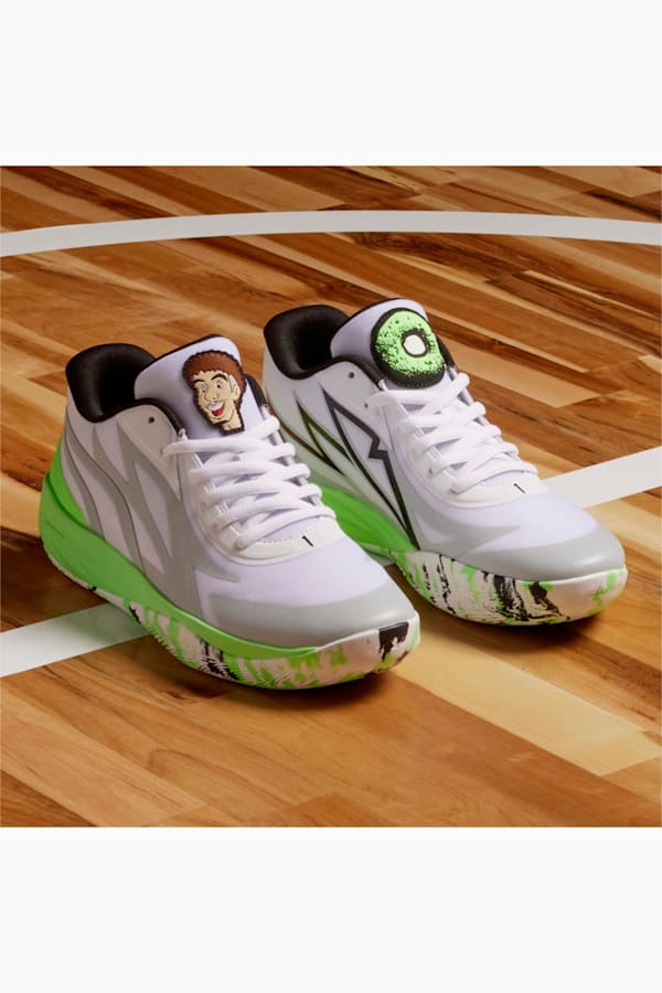 MB.02 Lo LaMel-O Basketball Shoes, Elektro Green-PUMA White, extralarge