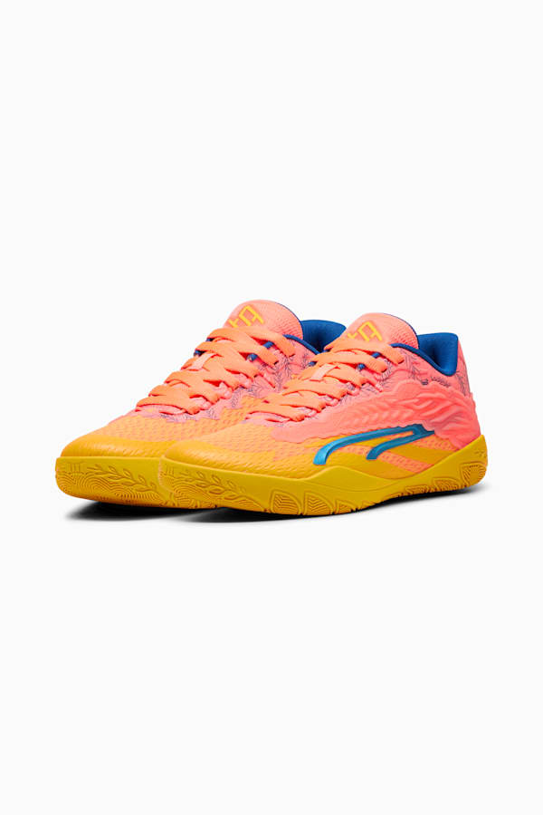 Stewie 3 Dawn in 'Cuse Basketball Shoes, Yellow Sizzle-Fluro Peach Pes-Cobalt Glaze-Luminous Blue, extralarge