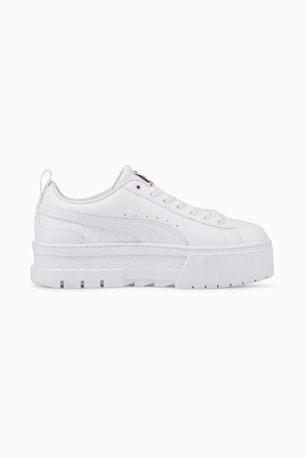 Mayze Leather Youth Trainers, Puma White-Puma Team Gold, extralarge